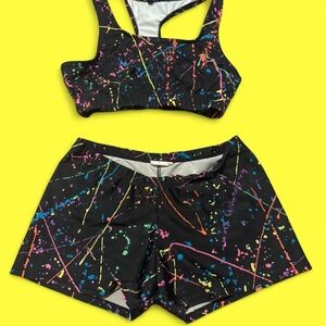 Neon Splatter Sports Bra and Shorts Set
